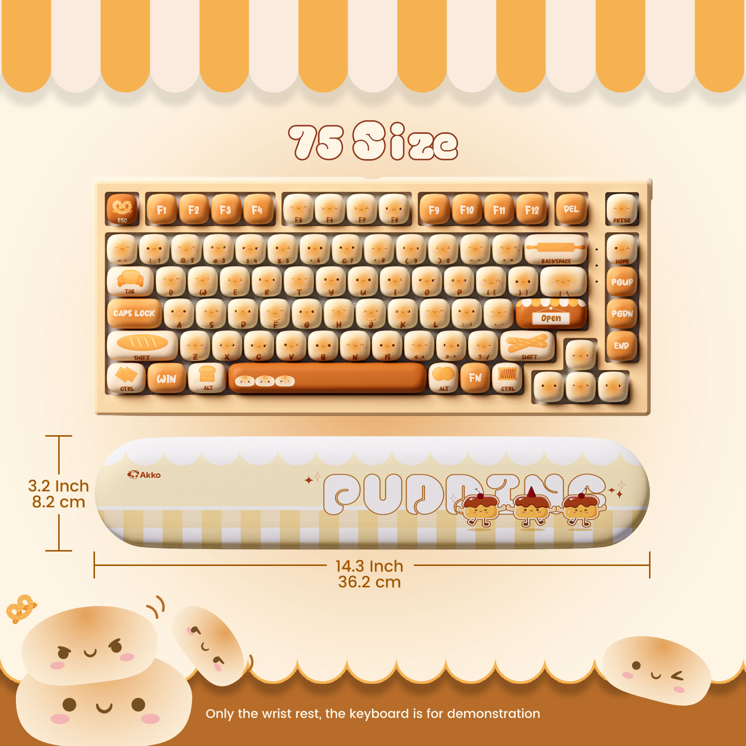 Gaming Keyboard Ergonomic - Akko Pudding Buns teclado reposamuñecas almohadilla
